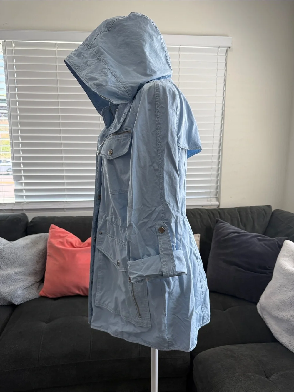 Michael Kors Light Blue Hooded Utility Jacket